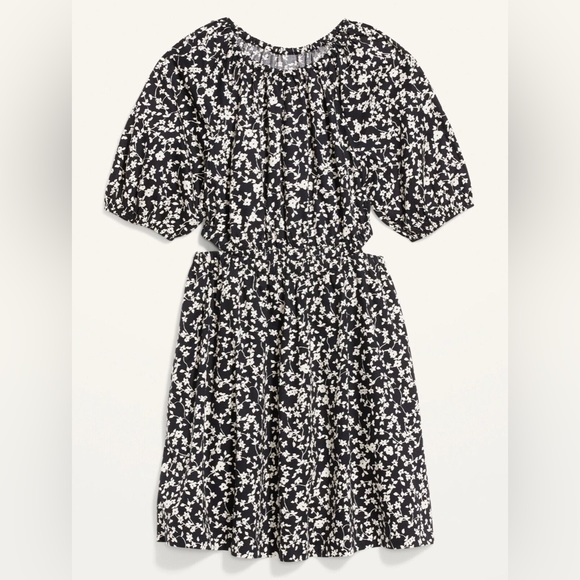 Waist Defined Puff Sleeve Poplin Side Cutout Mini Dress - Picture 4 of 7